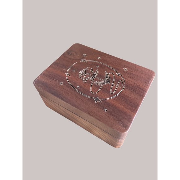 Ring Box Rose Engraved Wedding Ceremony & Proposal Jewelry Box 3.5”x2.5”x 1.5” - Picture 2 of 5
